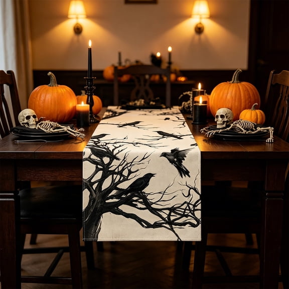 Halloween Tablecloth and Runner Set – Patriotic-Style Linens for Dining Table Decoration During Autumn Celebrations