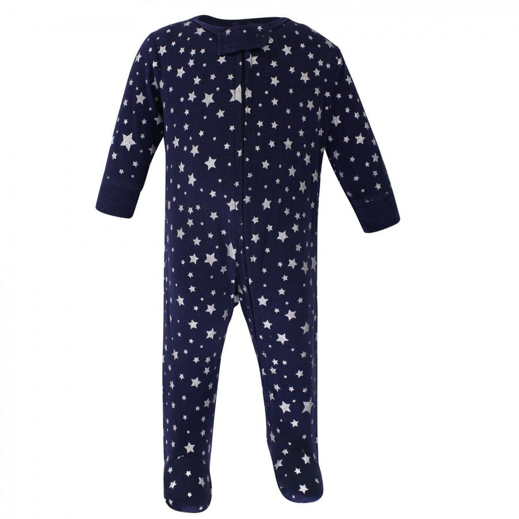 Hudson Baby Baby Cotton Zipper Sleep and Play 3pk, Navy Stars Moons, Preemie