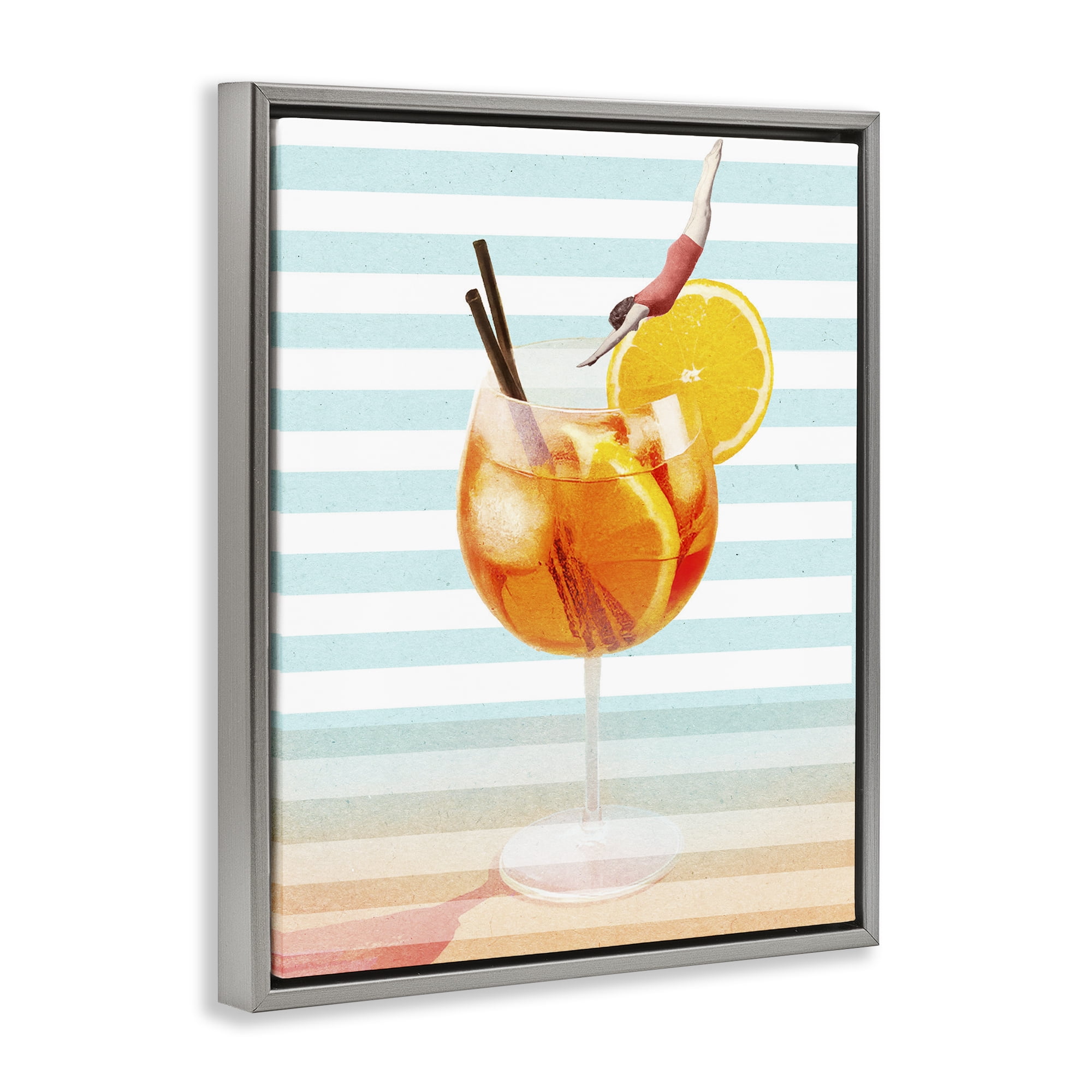 Spritz Cocktail Dive Gray Framed Floater Canvas Wall Art, design by Lil' Rue