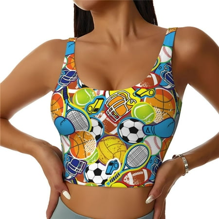 Jgfou Various Balls Print Womens Sports Bra - Padded Workout Sports Bras Crop Tank Top