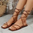 thumbnail image 5 of Ndbuld Womens Slip On Flip Flops Ring Toe Strappy Summer Gladiator Flat Sandals Thick Bottom Sandals Women Outer Wear Roman Style Sandals Women's Shoes Flat Sandals on Clearance Brown, 5 of 6
