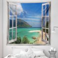 thumbnail image 1 of Landscape Tapestry, Panoramic Tropical Scenery with Ocean and Mountains Through an Open Window, Fabric Wall Hanging Decor for Bedroom Living Room Dorm, 5 Sizes, Multicolor, by Ambesonne, 1 of 1