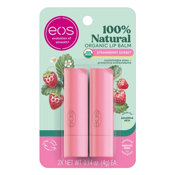 eos Organic Lip Balm Stick, Strawberry Sorbet, 2 Ct