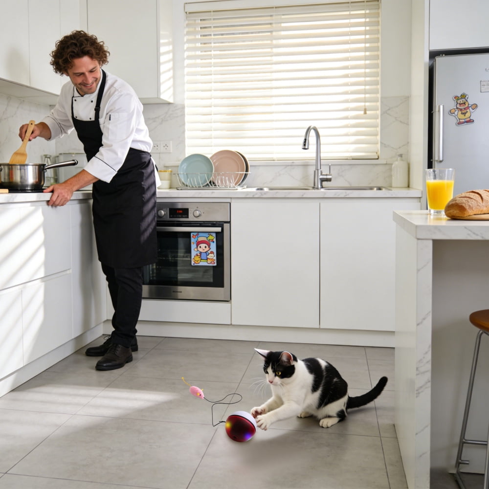 Ksruee Rolling Cat Toy Automatic Electric Moving Games Bored Cat Rolling Ball Toy for Kitten Puppy Dog Pet Play Exercise Enrichment Stimulation Indoor Outdoor