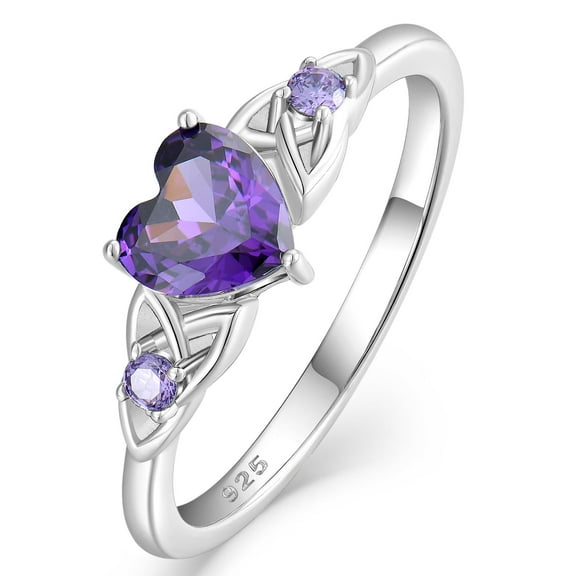 VESITIM Celtic Knot Rings for Women 925 Sterling Silver Promise Ring for Her Wedding Engagement Band Heart Birthstone Created Amethyst Jewelry Gift Size 8