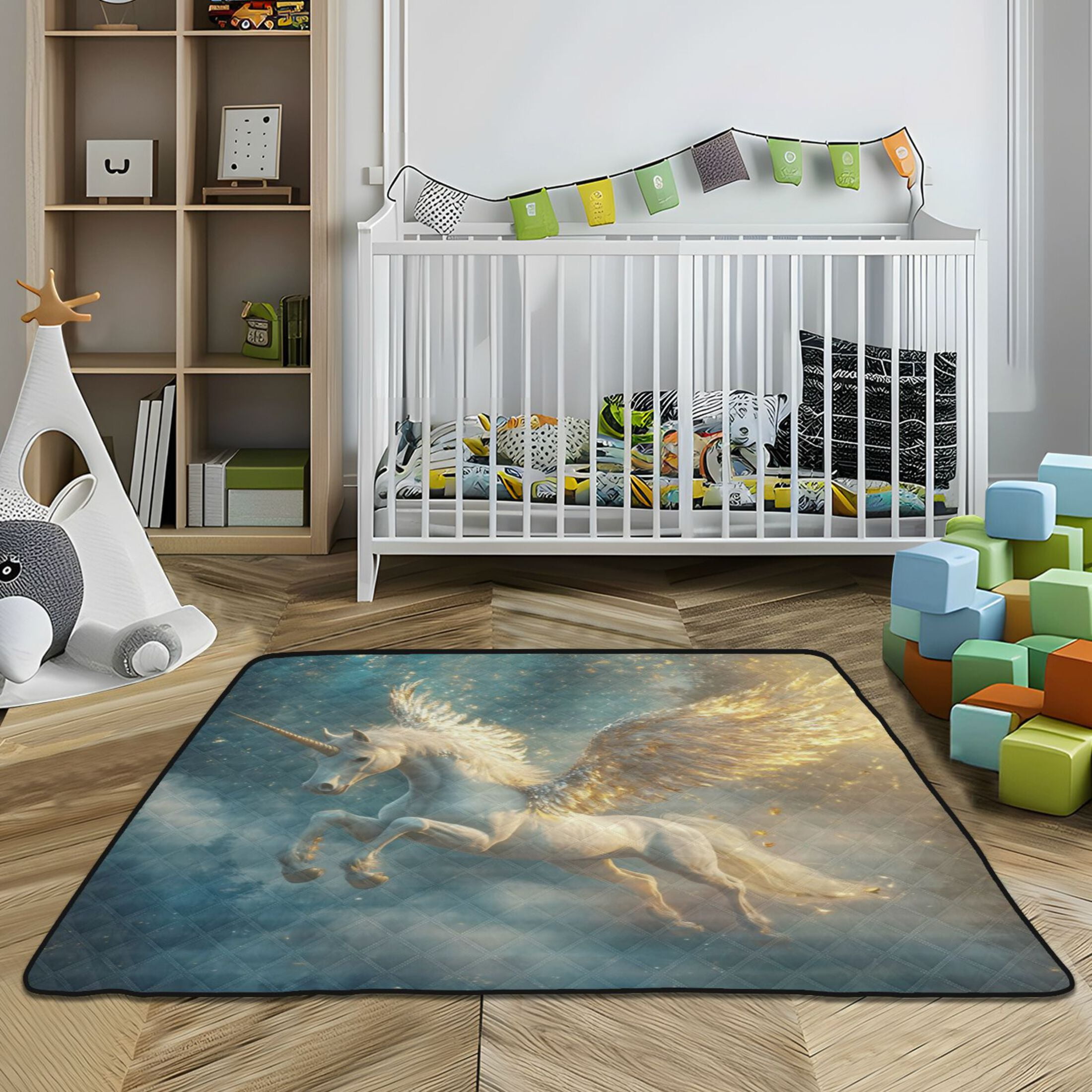 WOBOGO Starry Sky Pegasus Baby Playmats Extra Large Waterproof Rollable Activity Pads for Toddlers 50×50inch