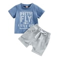 thumbnail image 1 of Qopobobo Baby Boy Shorts Set Boys Letter Pattern Short Sleeve Solid Color Hanging Drawstring Shorts Two Piece Childrens Set Blue,0-3 Months, 1 of 6