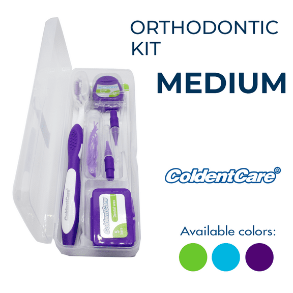 ColdentCare Orthodontic Oral Care Kit for Cleaning Brackets Braces, Includes Toothbrush and Cap, Travel Toothbrush, Dental Floss 12m, Dental Wax, Floss threaders Case - Purple