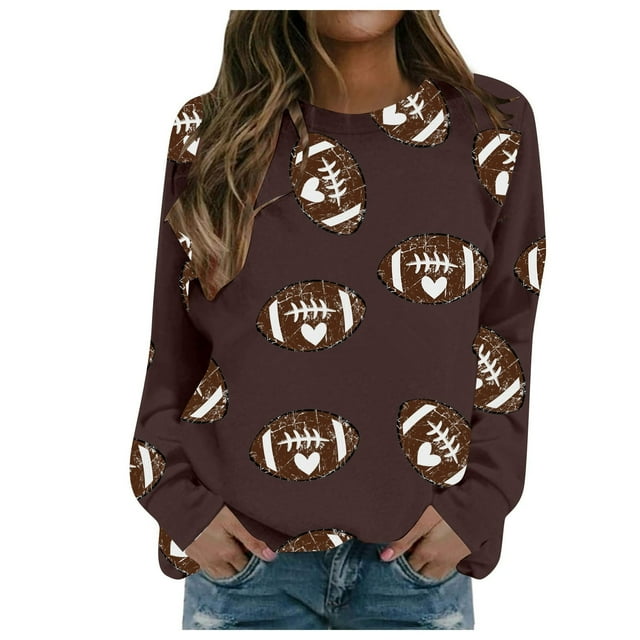Women's Fashion Casual Crewneck Long Sleeve Pullover Rugby Printed Lightweight Sweatshirt Top