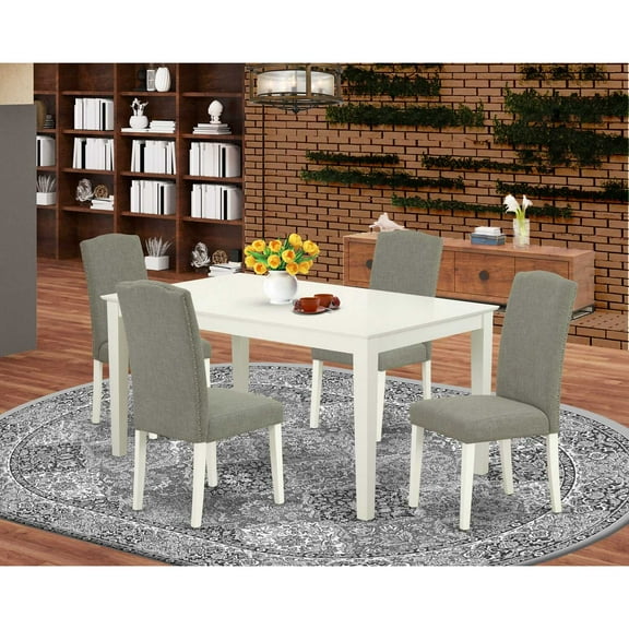 East West Furniture Dining Room Set Linen White, CAEN5-LWH-06