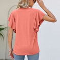 thumbnail image 4 of Mujeres V cuello ruffle manga corta camisas verano moda casual suelta puro color mujer ruffle manga corta blusa coral rojo XXL, 4 of 6