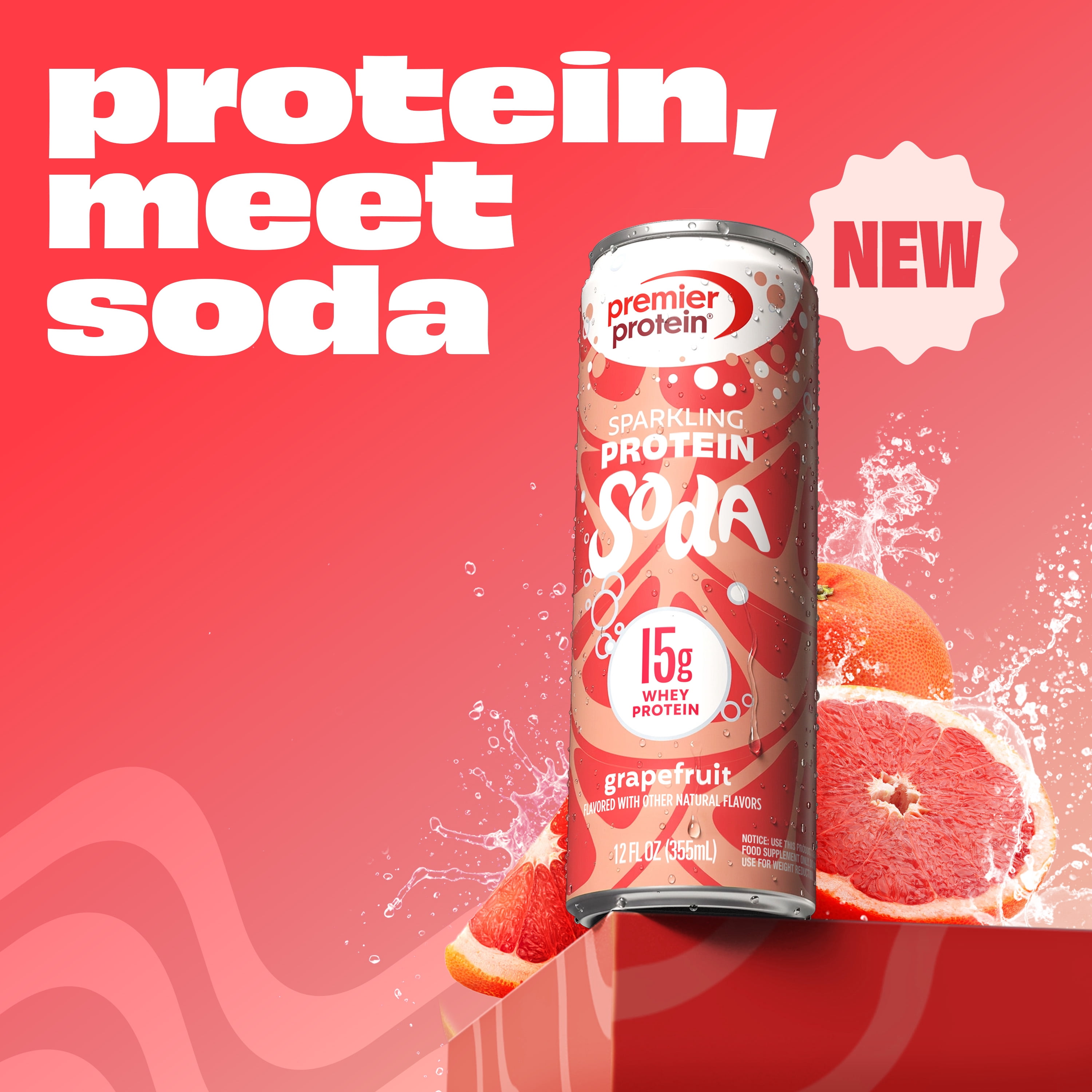 Premier Protein, Sparkling Protein Soda, 15g Protein, Grapefruit, 12 Fl Oz, 4 Ct