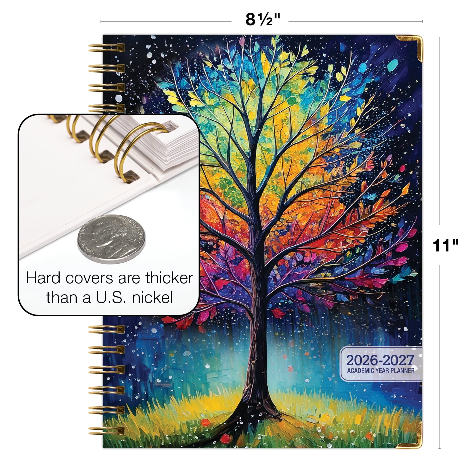 2026-2027 Excello Brands 8.5" x 11" Academic Year Hardcover Fashion Planner, Weekly/Monthly, 14 Month, Black Tree Seasons
