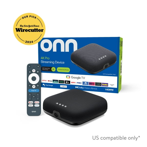 onn 4K Pro Streaming Device, Google TV with Gemini* - Ultra-fast Streaming, Stunning 4K UHD, 32GB Storage, 3GB RAM, Dolby Vision & Atmos, Find My Remote with Backlight, Ethernet Port