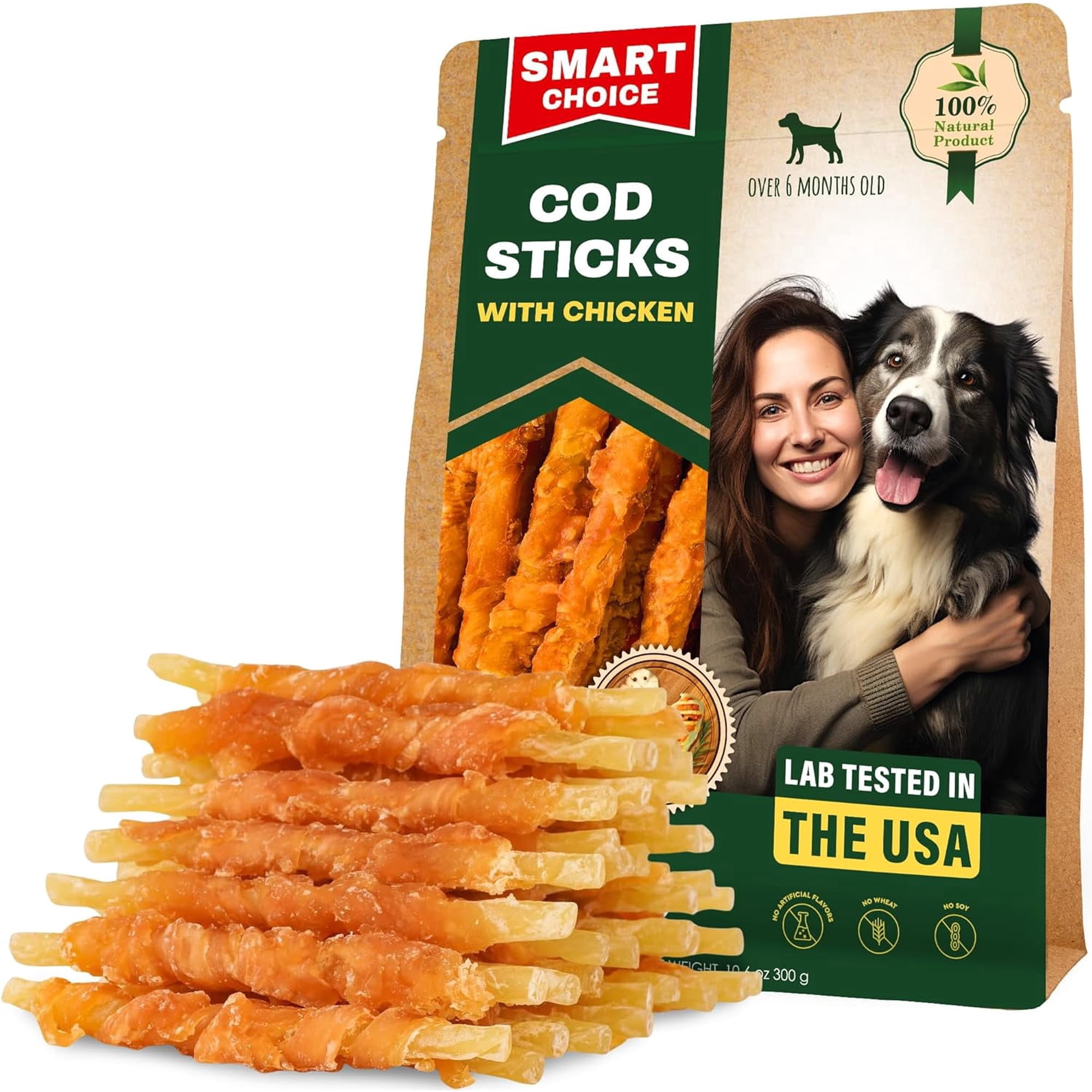 Beloved Pets Dog Treats Rawhide - Free Cod Sticks Chicken Wrapped 10.6 oz - All Natural & Grain Free Long Lasting Chews for Large & Small Dogs - Dried Pet Snacks