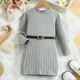 thumbnail image 2 of Flower Girl Dress - Toddler Baby Girl Knit Sweater Dress Solid Ribbed Long Sleeve Dresses - Fall Clothes Outfits, Casual Party Wear - Toddler Girl Dress,Color:Grey,Size:3-4 Years, 2 of 5