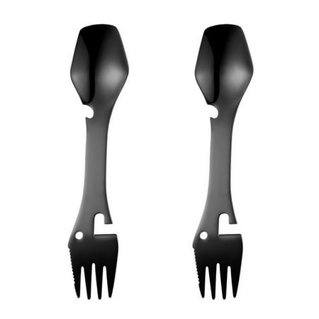 

2pcs Stainless Steel Multi-functional Spork Bottle Openers for Home (Black)
