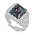 thumbnail image 4 of CHOOSE YOUR COLOR Men's Square Multi-color CZ Ring .925 Sterling Silver Band Black Female Size 10, 4 of 4