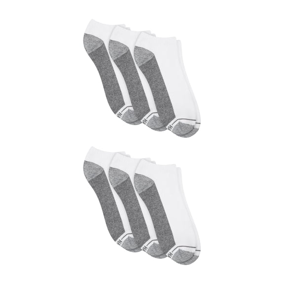 Hanes Double Tough Men's Low Cut Socks, Max Cushion, Shoe Sizes 12-14, 6-Pairs White/Grey