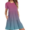 thumbnail image 2 of Sakmal Purple Casual Dresses for Women Crew Neck Long Loose Fit Short Sleeve Tiered Gradient with Pocket Sundress, 2 of 6