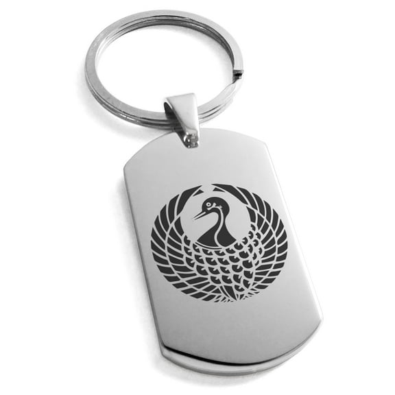 Tioneer Stainless Steel Rokkaku Samurai Crest Engraved Dog Tag Keychain Keyring