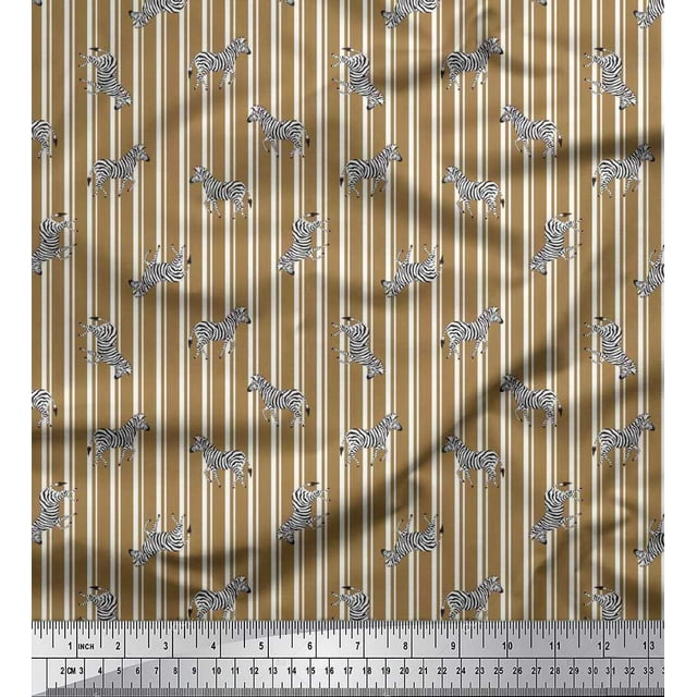 Soimoi Brown Rayon Fabric Stripe & Wild Animal Print Sewing Fabric BTY 56 Inch Wide
