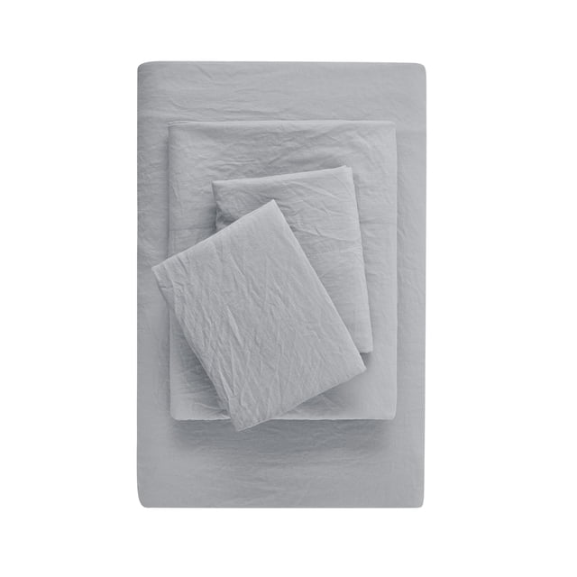 Mainstays Washed Ultra Soft Microfiber Bed Sheet Set, Full, Soft Silver, 4 Piece