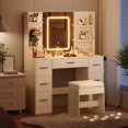 thumbnail image 4 of EDTara Vanity Desk with Lights, Large Makeup Vanity with Mirror and Chair, Power Outlet, Hair Dryer Rack, 7 Drawers, 3 Lighting Modes Brightness Adjustable Dressing Table for Bedroom, 4 of 7