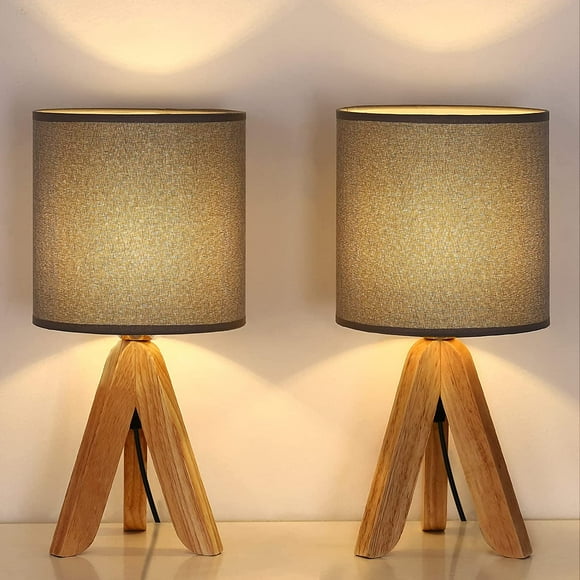 Table Lamps Set of 2 - Wooden Tripod Nightstand Lamps for Bedroom