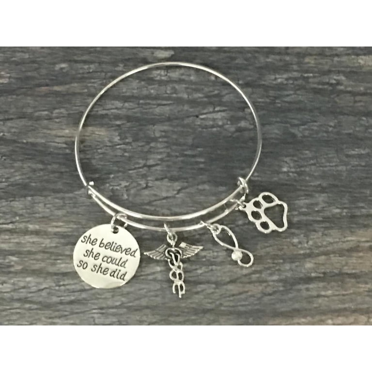 Infinity Collection Veterinarian Charm Bracelet - 'She Believed She Could' Bangle For Vet Techs & Animal Lovers