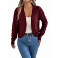 thumbnail image 2 of Cardigan Sweaters for Women Crochet Open Front Short Jacket Fall Winter Lantern Sleeve Cover Up Wine Red XL, 2 of 9