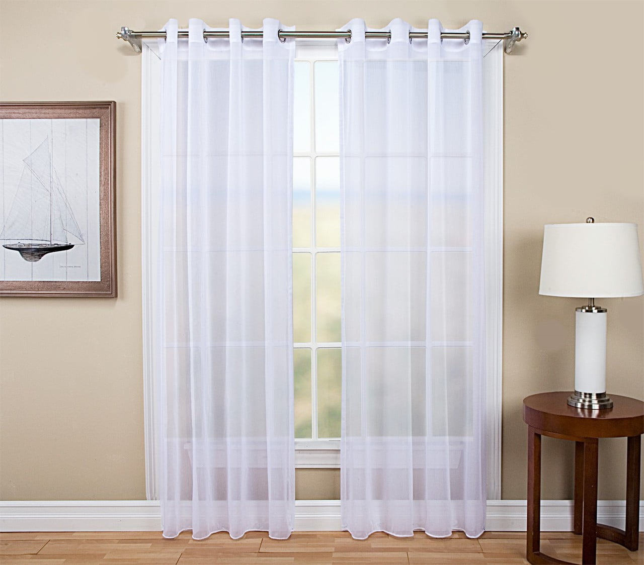 Tergaline semisheer grommet curtain panel 54" x 96" long White