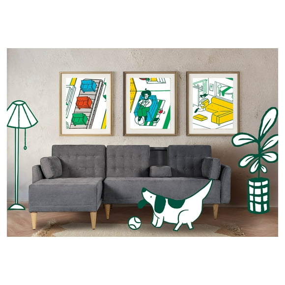 Sala Modular Reversible De Velvet Gris Oxford Modelo Hassan