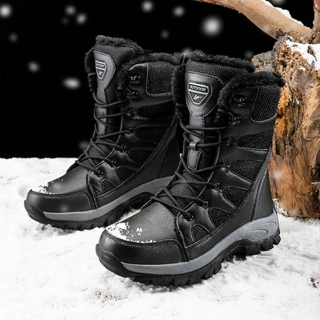 

Cathalem Boots for Men Snow Winter Fashion Couples Men Winter Water Proof Flat Lace Up Keep Warm Snow Boots Comfortable Cut Boots Black 12