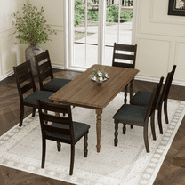 Guyou Farmhouse Dining Chairs Set of 6, Solid Wood Kitchen Chairs with Roman Legs Linen Upholstered Armless Side Chairs for Dining Room Kitchen Breakfast Nook, Dark Gray