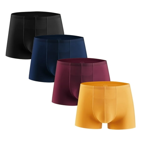 Clearance & Promo Men s 4PC Ice Silk Traceless Quick-Dry Loose Breathable Elastic Exercise Home Underwear Comfortable Flat Angle Briefs Holiday Sales|100%Polyester Blue Sopatenor