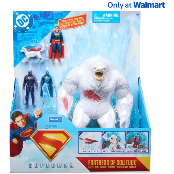 Open Box DC Comics SUPERMAN, Fortress of Solitude Battle Set with 3 Action Figures, for Ages 4 and up
