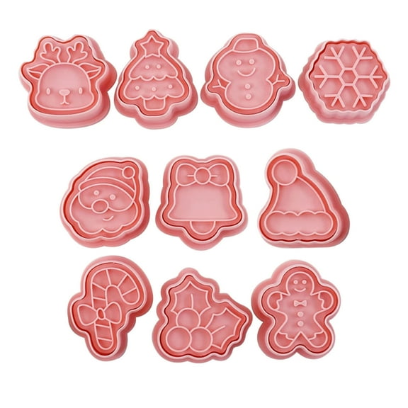 10PCS Christmas Style Cookie Cutter Biscuit Mold Frosting Cookie Cutter Plastic Push-type Household Cookie Baking Moulds