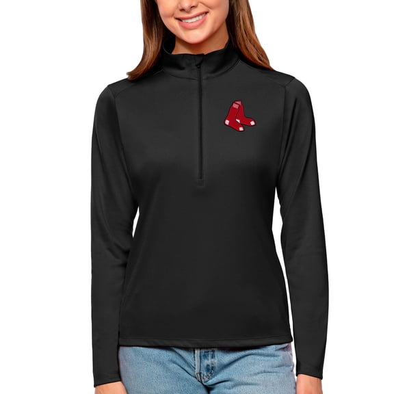 Women's Antigua Black Boston Red Sox Tribute Quarter-Zip Pullover Top