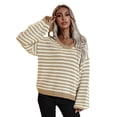 thumbnail image 2 of Suéter de manga larga con cuello en mujer Suéter de rayas Streetwear de punto, Jersey de jersey informal de manga larga para mujer Suéter de XL Yinane Suéter con cuello en V para mujer, 2 of 7