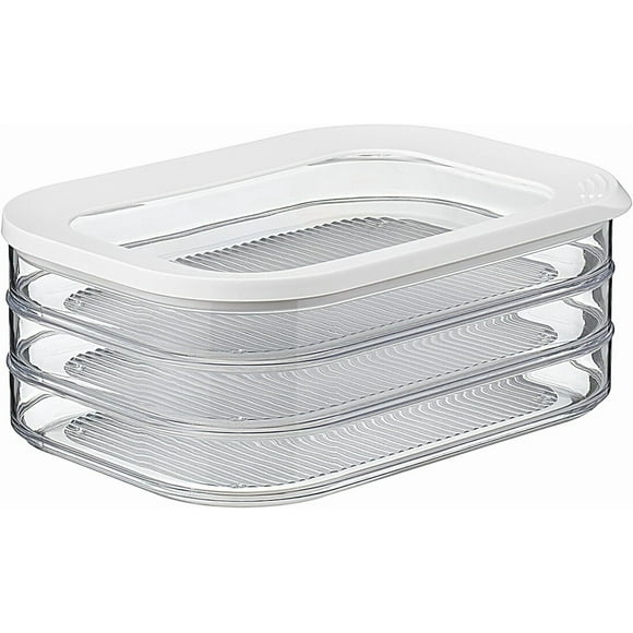 Contenedor de charcutería de 3 niveles – Blanco – Caja de almacenamiento para refrigerador para embutidos – Tres compartimentos separados – Apto para lavavajillas