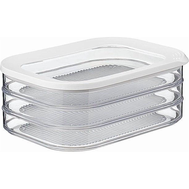 Contenedor de charcutería de 3 niveles – Blanco – Caja de almacenamiento para refrigerador para embutidos – Tres compartimentos separados – Apto para lavavajillas