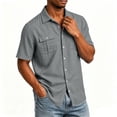 thumbnail image 6 of YODETEY Men’s Button Down Front Shirt with Pocket, Casual Short Sleeve Front Shirt for Mens,Big and Tall Dark Gray,Size S-3XL, 6 of 9
