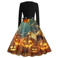 thumbnail image 3 of WTOBBY Women's Vintage Halloween Printed Party Gown Dress with Round Neck, Long Sleeves, and Formal Design for Evening Wear and Gothic Parties ,Earthy Yellow L, 3 of 4