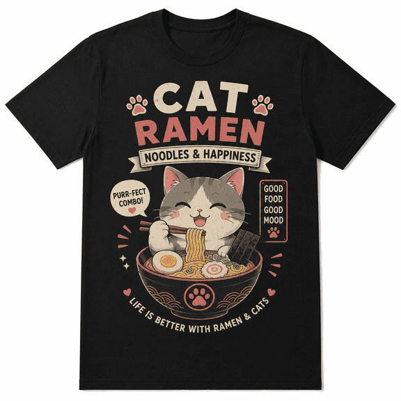 Cat Ramen Japanese Funny Graphic Tees Kawaii Cat Anime Gifts T-Shirt