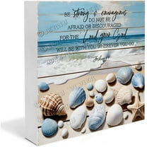 Shell Starfish Decor Positive Quote Wooden Box Sign, Beach Art Blocks, Farmhouse Wood Box Sign, Tabletop Shelf Home Decor 5"x5"