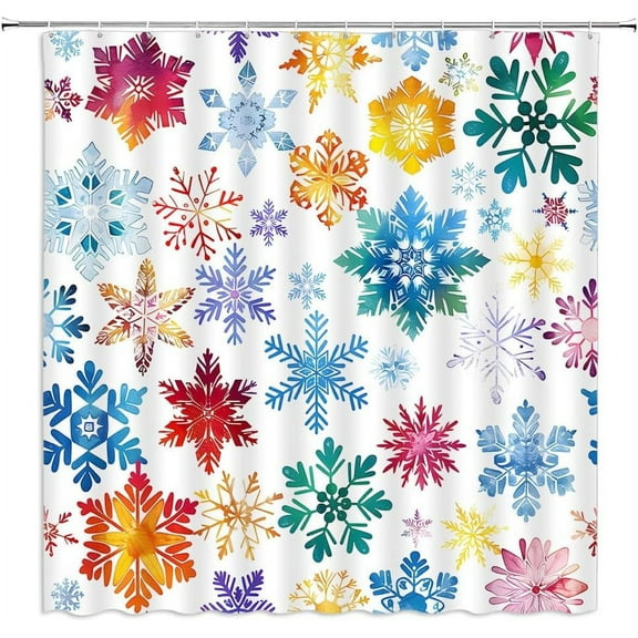 Winter Snowflake Shower Curtain Christmas Colorful Snowflakes Snow Creative Merry Christmas Xmas Holiday New Year Bathroom Curtain Set Polyester Fabric Hooks 72 X 72 Inch