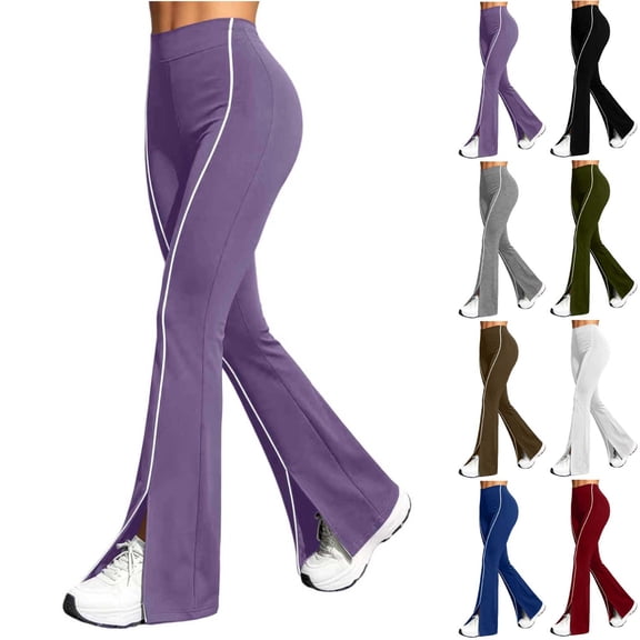 Noric Women Stripe Split Flare Yoga Pants High Waist Stretch Bootcut Slim Fit Casual Workout Jogging Daily Trousers