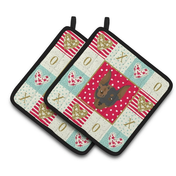Carolines Treasures CK5203PTHD Harlequin Pinscher Love Pair of Pot Holders, 7.5HX7.5W, multicolor
