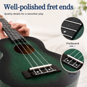 AODSK Soprano Green Ukulele for Beginner 21 Inch Ukelele with Gig Bag Strap Nylon String 4 Picks Holiday Gift